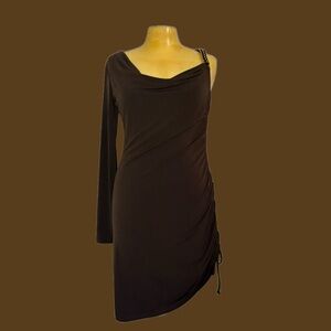 🤎Vintage Asymmetrical Brown Cache Mini Dress with Gold Chain Strap🤎